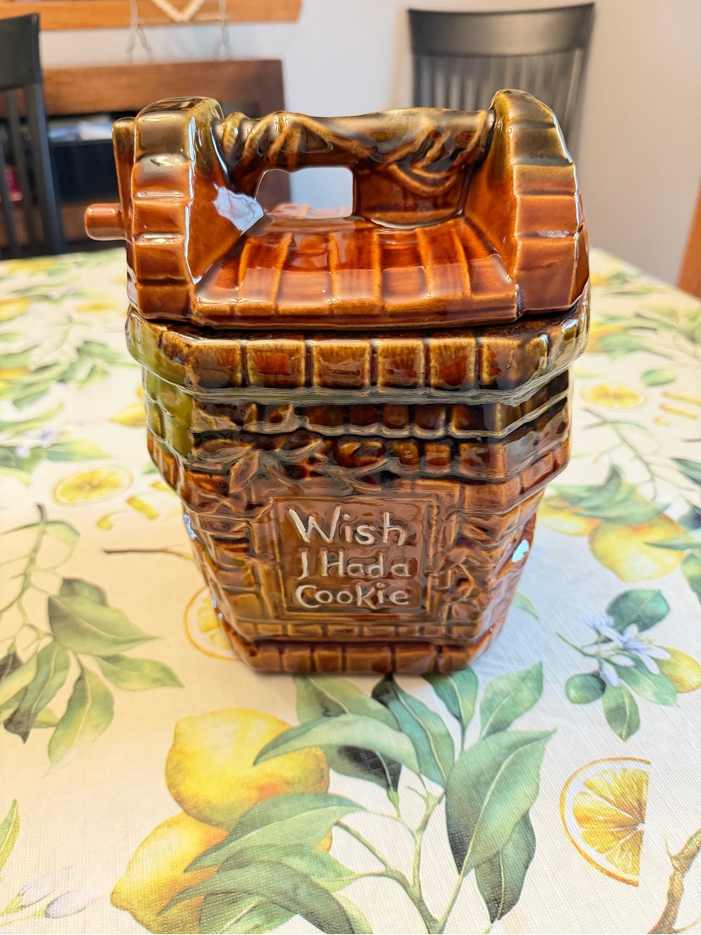 Brown Ceramic 'Wish I Had a Cookie' Cookie Jar